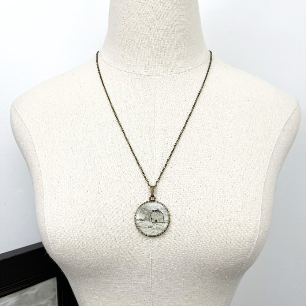 Country Life Barn Landscape Necklace / Handmade Wearable Art Pendant - Picture 6 of 11